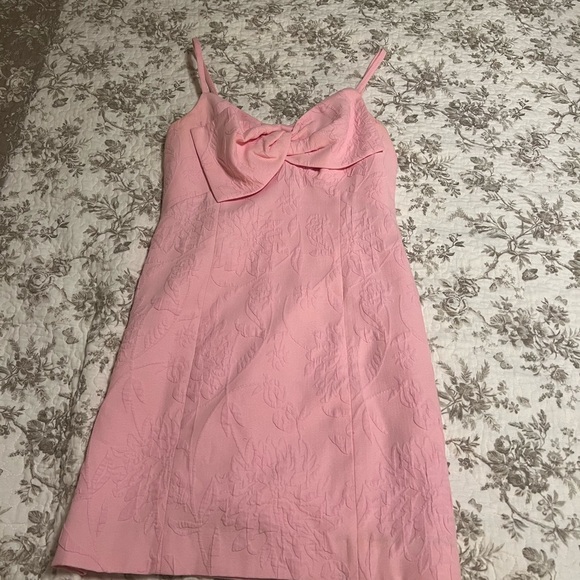 Lilly Pulitzer Willalynn Stretch Bow Dress Conch Shell Pink Jacquard - Picture 3 of 7
